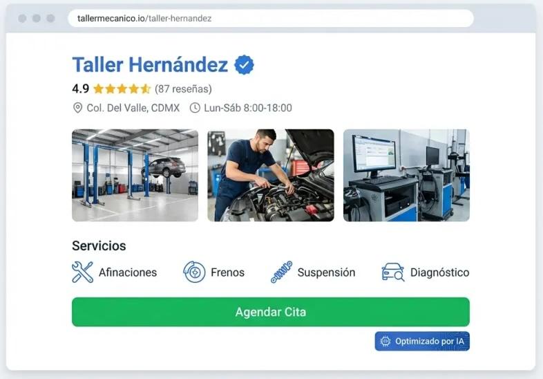 Screenshot de Perfil Público en Mecánica MX — software para talleres mecánicos