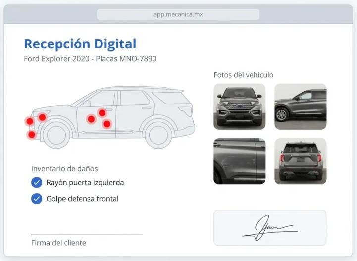 Screenshot de Recepciones Digitales en Mecánica MX — software para talleres mecánicos