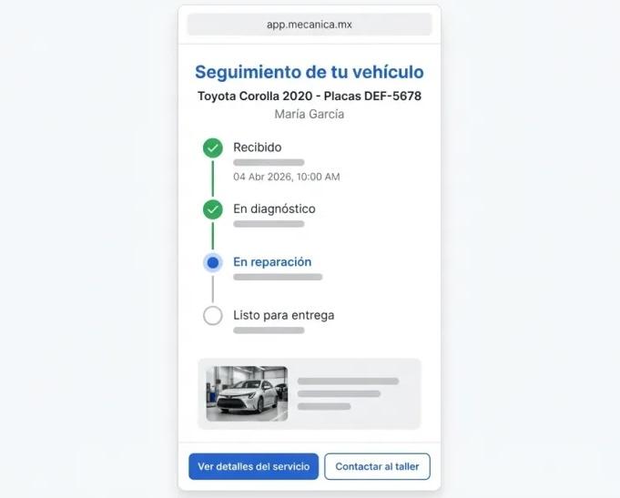 Screenshot de Seguimiento en Vivo en Mecánica MX — software para talleres mecánicos