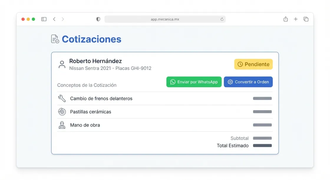 Captura de Cotizaciones en Mecánica MX — software para talleres mecánicos