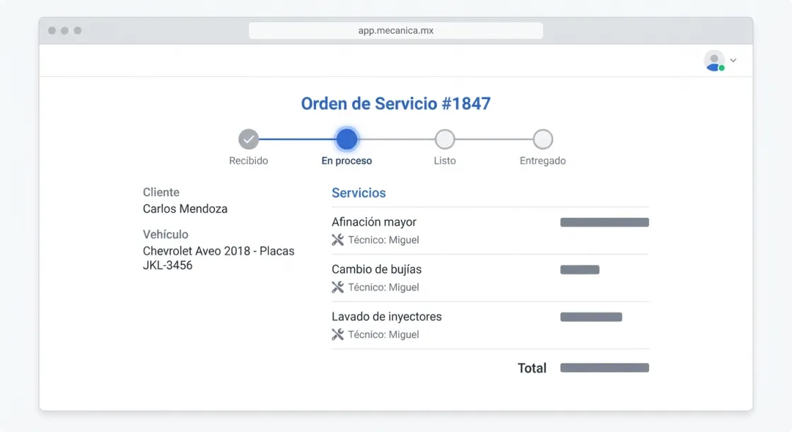 Captura de Órdenes de Servicio en Mecánica MX — software para talleres mecánicos