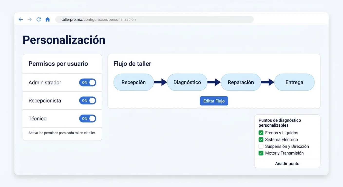 Captura de Personalización en Mecánica MX — software para talleres mecánicos