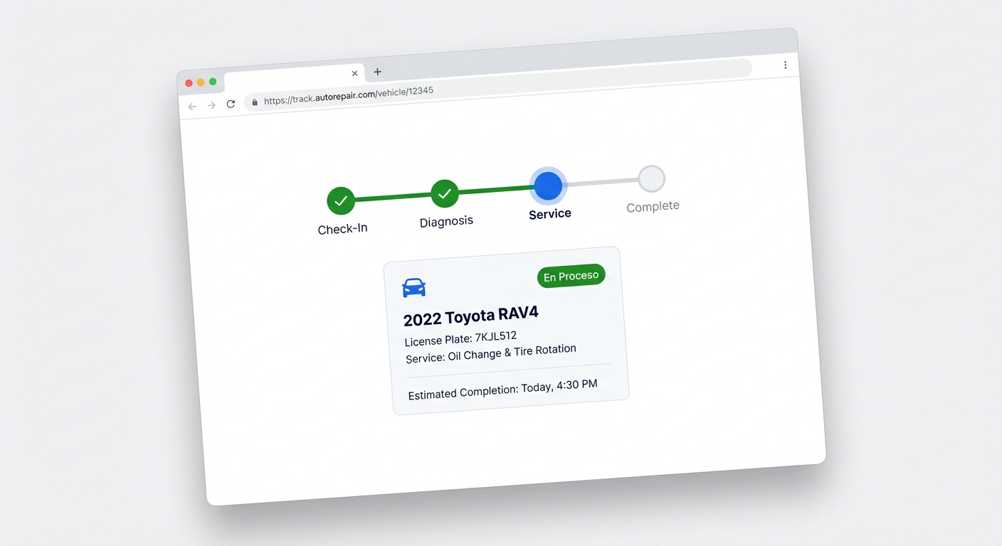 Portal web de seguimiento de servicio mostrando avance en tiempo real